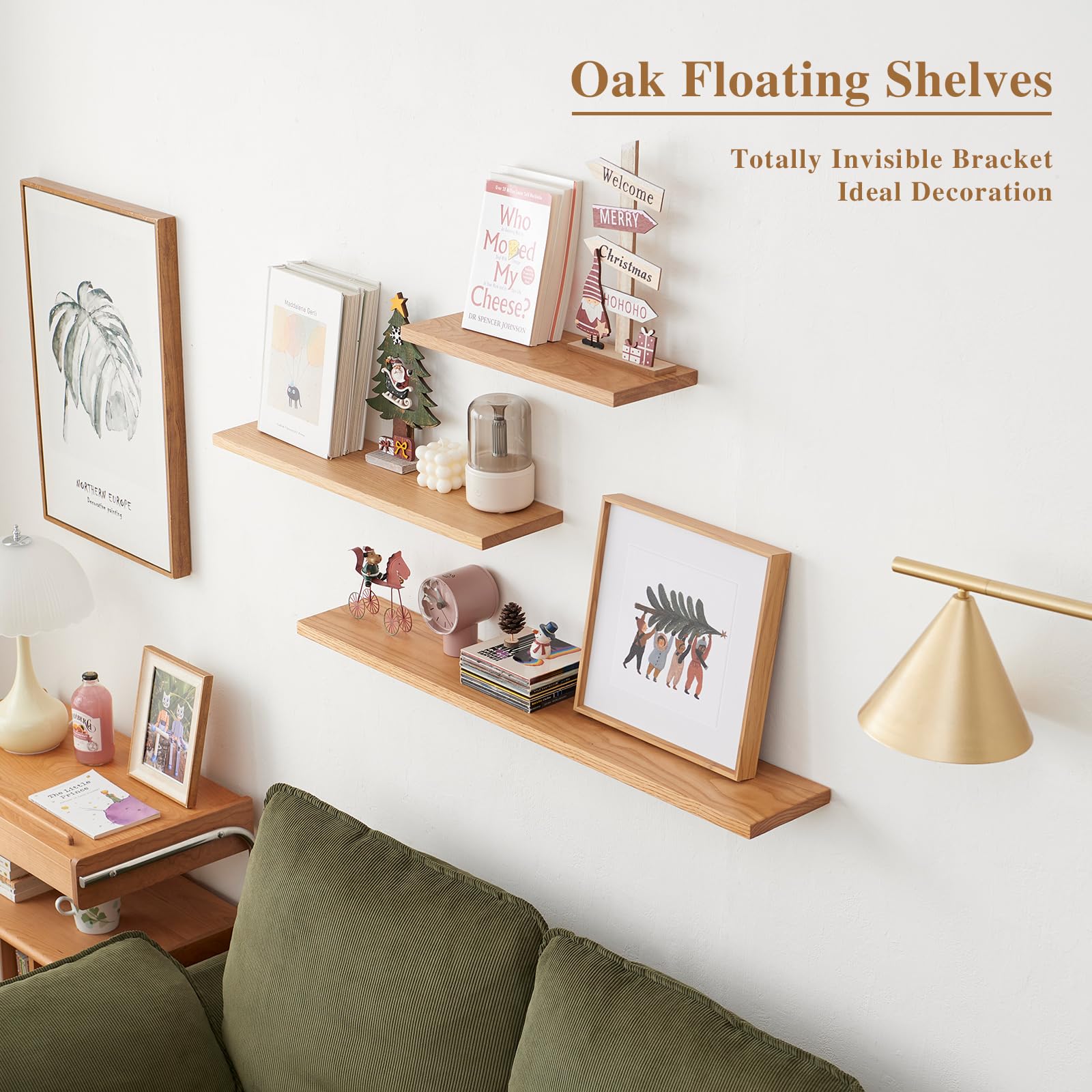 TREOAKWIS Oak Wooden Floating Shelf – Rustic Solid Wood Wall Display