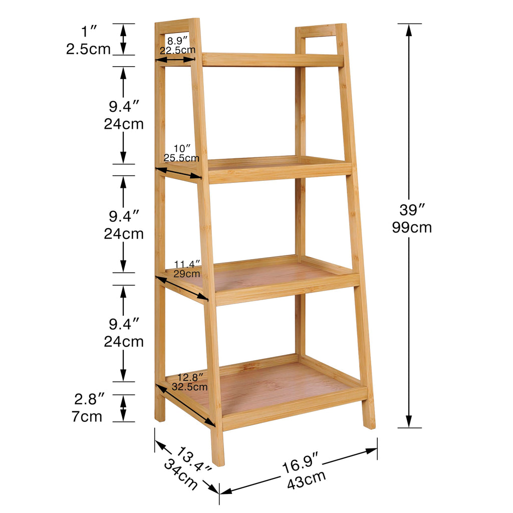 SMIBUY 4-Tier Bamboo Ladder Bookcase | Freestanding Plant Stand & Shelf