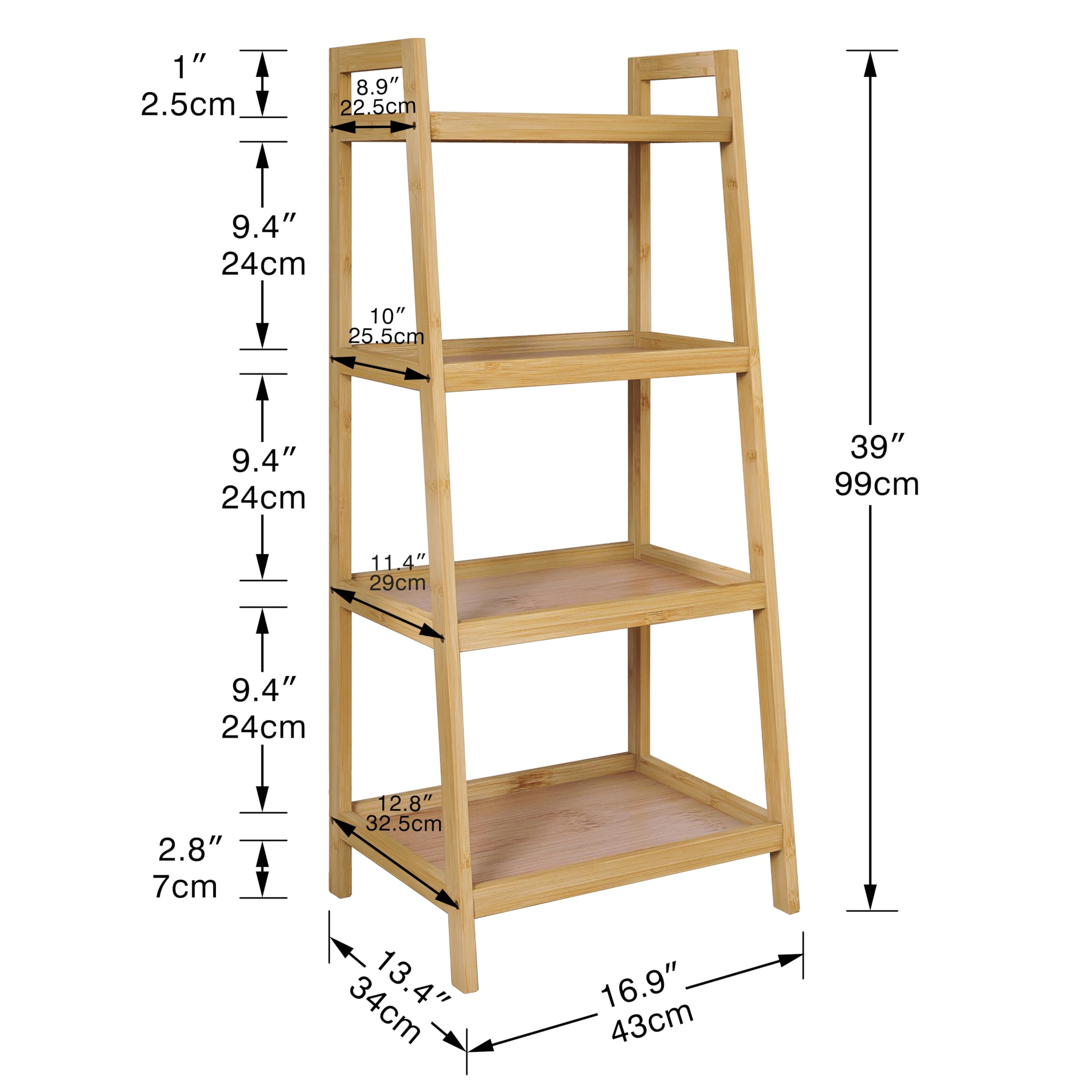 SMIBUY 4-Tier Bamboo Ladder Bookcase | Freestanding Plant Stand & Shelf