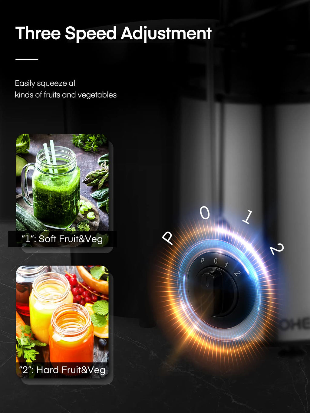 FOHERE Centrifugal Juicer Extractor | 3" Feed Chute & 3-Speed Control