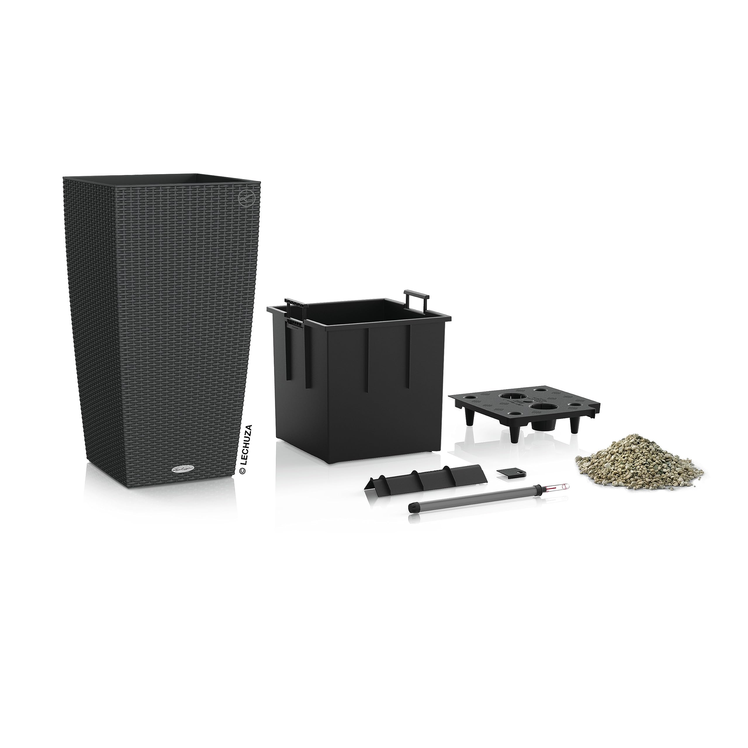 Lechuza CUBICO Cottage 40 Self-Watering Rattan Planter – Granite