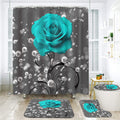 4 Piece Shower Curtain with Bath Rugs Bathroom Sets, Rustic Blue Rose Flower with Butterfly Bathtub Accessory Kit -- Carpet ,U Shape Mat and Toilet - image 1