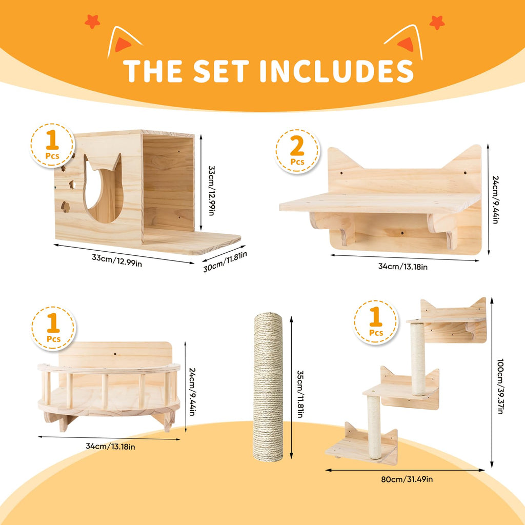 Cat Wall Furniture Set | Sisal Scratching Post & Climbing Shelves
