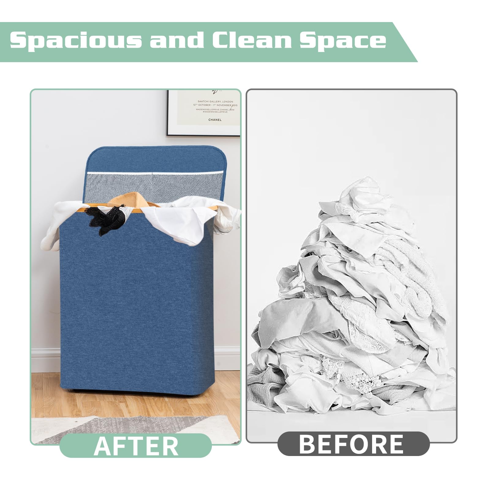 BRIAN & DANY 145L Laundry Basket | 3 Compartment Collapsible Hamper