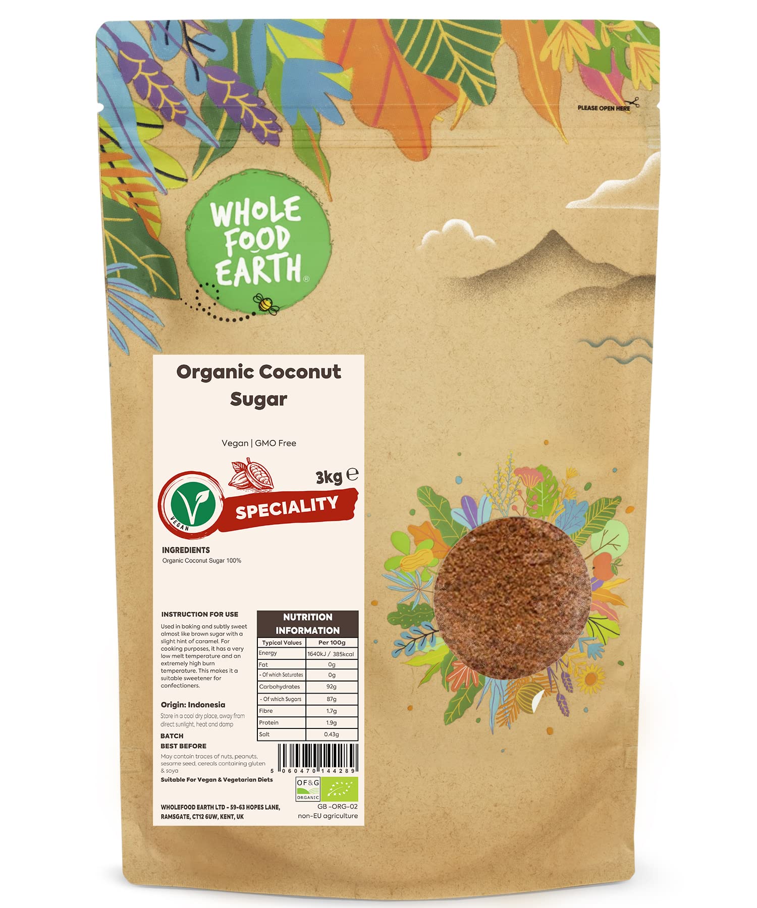 Wholefood Earth Organic Coconut Sugar – 3kg Vegan Natural Sweetener