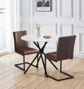Hallowood Cullompton Round Marble Dining Table and 2 Brown Chairs
