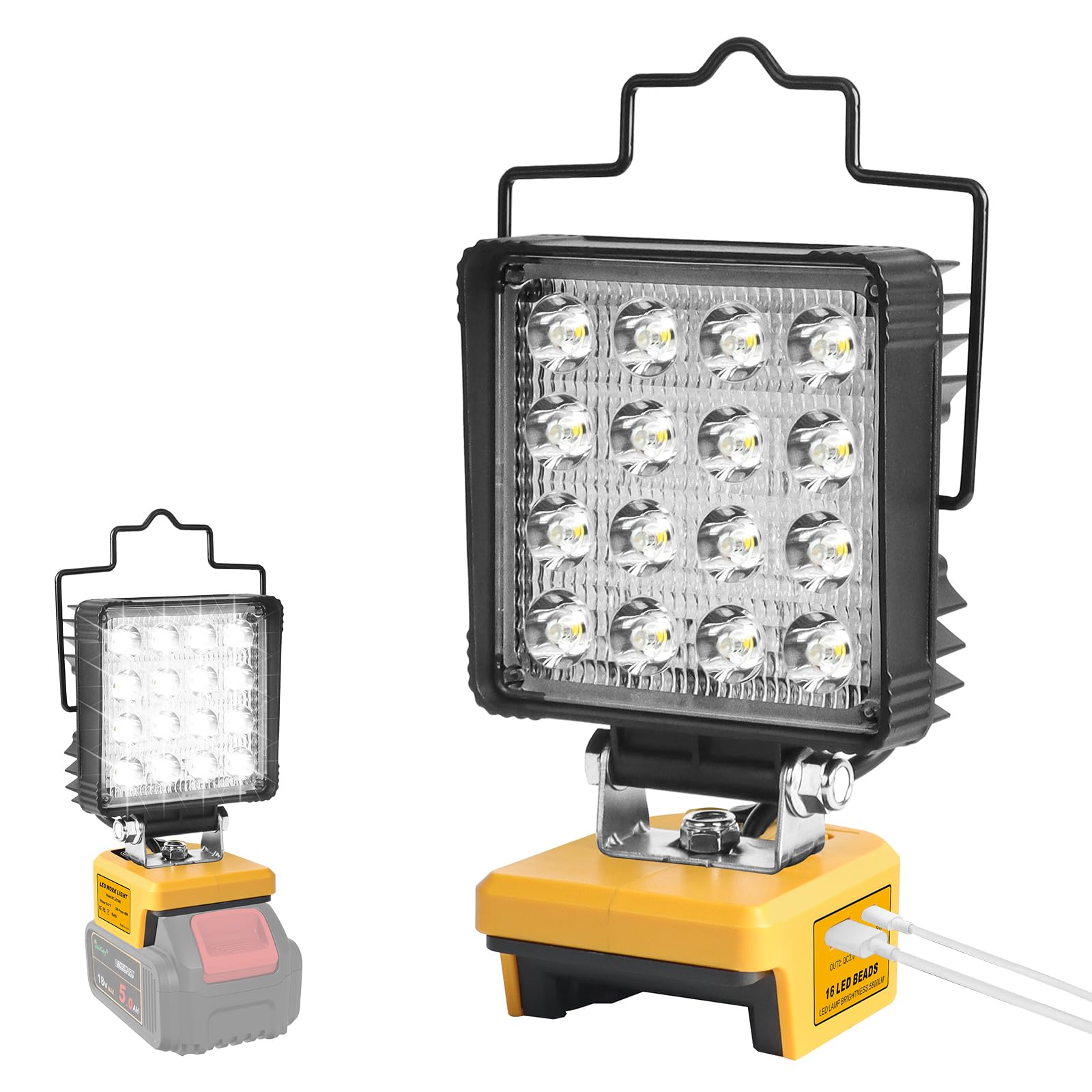 Waitley 48W LED Work Light for DeWalt 18V - USB & Type-C Fast Charge