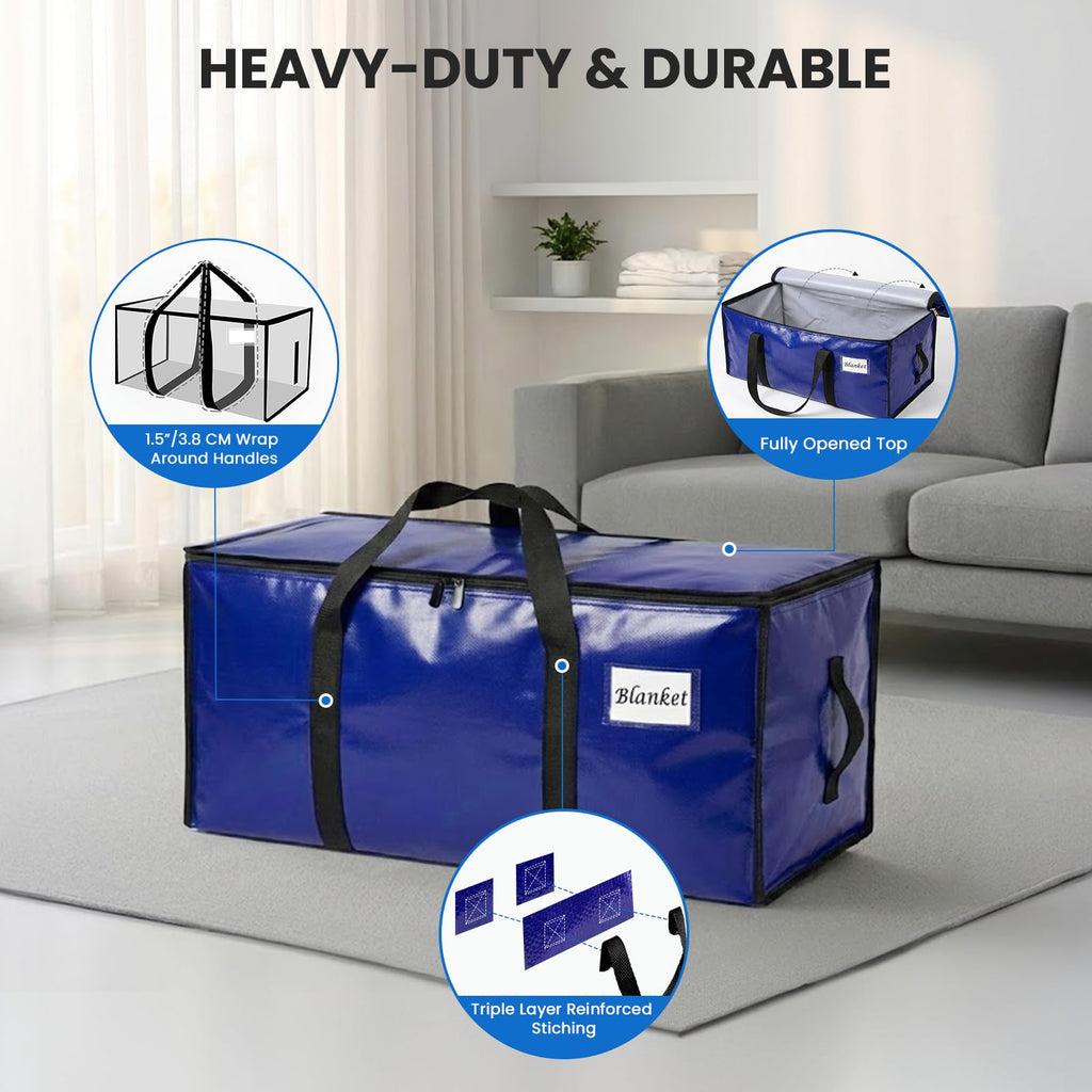 RICHER HOUSE 90L Heavy Duty Moving Boxes, Clothes Storage Bags, 6 Pack,Blue - image 4