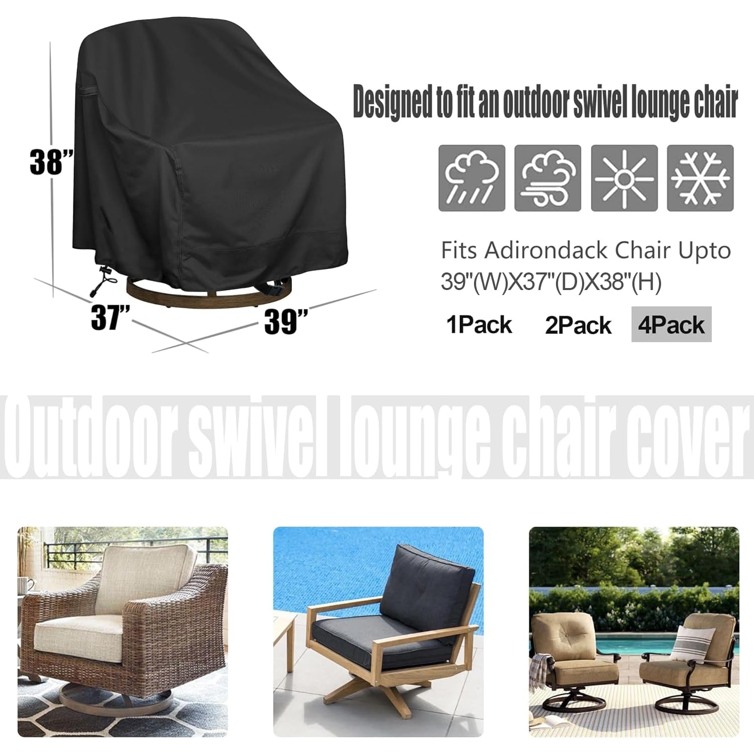 Jolof Store Swivel Lounge Chair Cover - 4 Pack Waterproof 420D Patio Cover