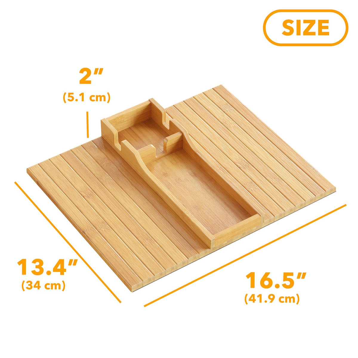 SpaceAid Bamboo Couch Cup Holder, Anti Falling Foldable Sofa Armrest Tray with Cup Holder, Couch Arm Side Table Organizer for Drink Cup Remote Snacks - image 4