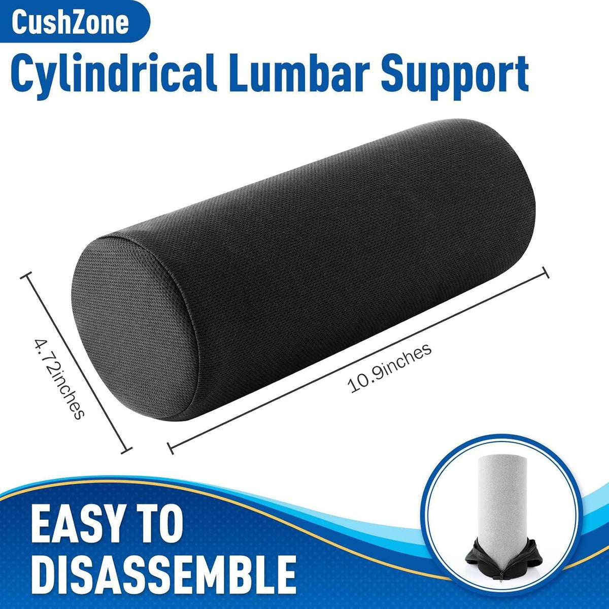 Lotusland Lumbar Roll Pillow for Lower Back Pain Relief – Memory Foam Lumbar Support Pillow with Washable Cover & Elastic Strap - image 2