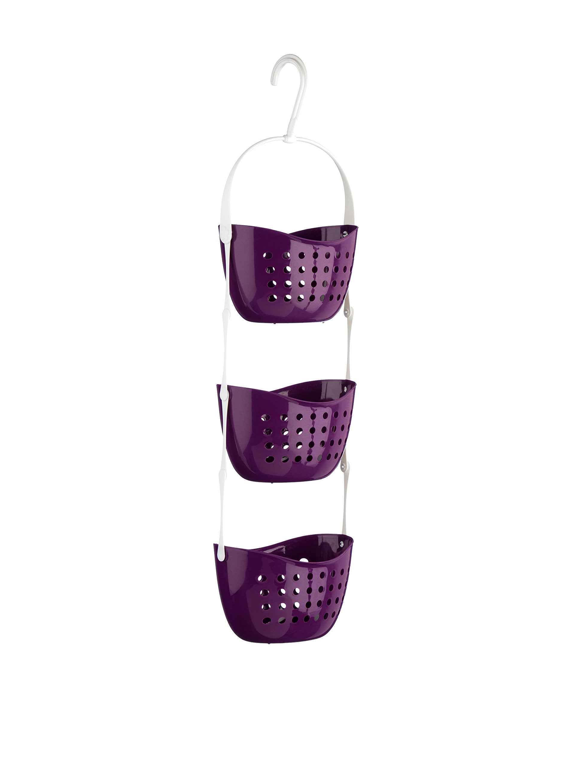 Premier Housewares 3-Tier Hanging Shower Caddy – Purple Plastic Organiser