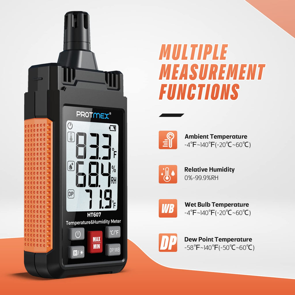 Protmex HT607 Digital Hygrometer - High Precision Temp & Humidity Meter