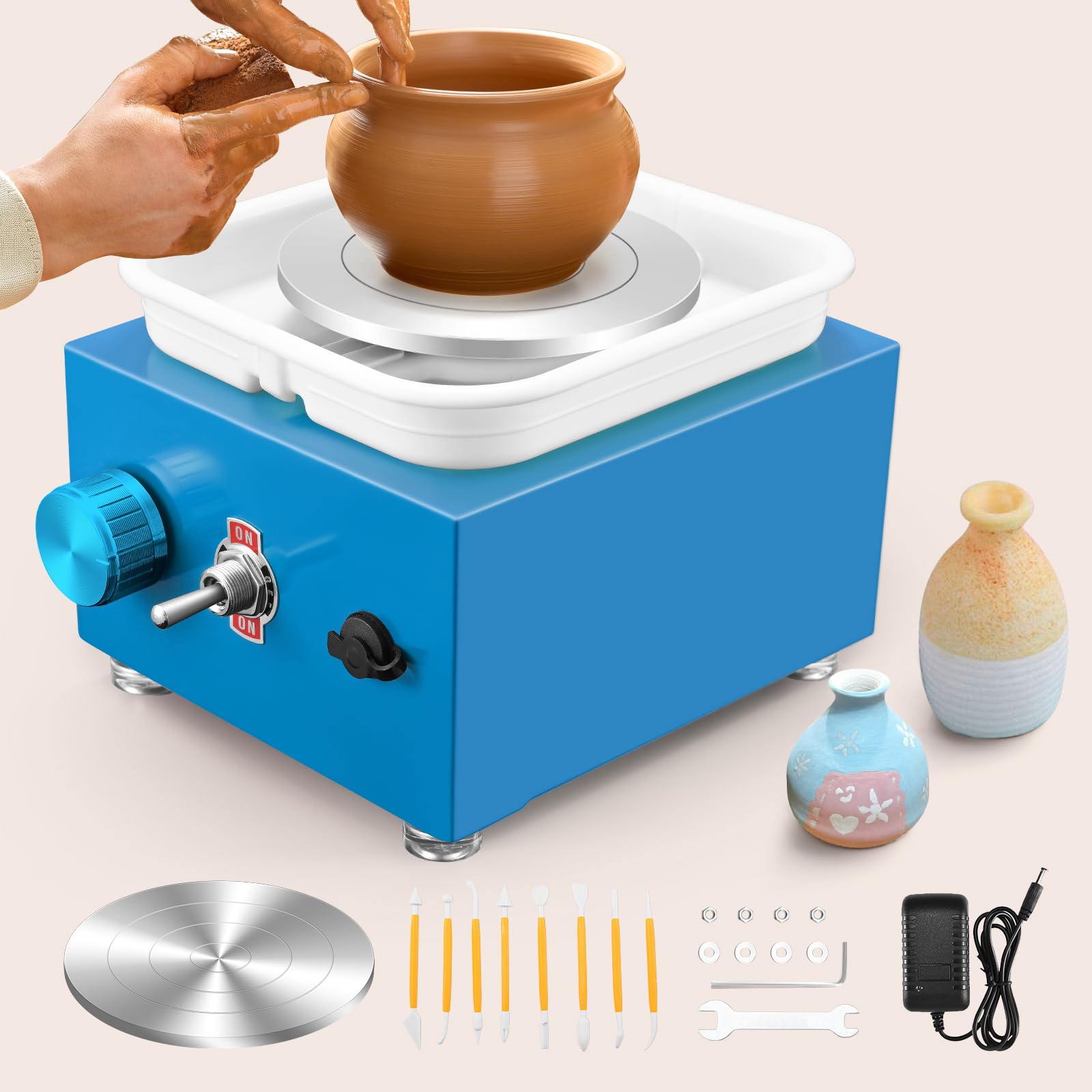 Ovshnrr Mini Electric Pottery Wheel - 2000RPM Adjustable Speed with Tools