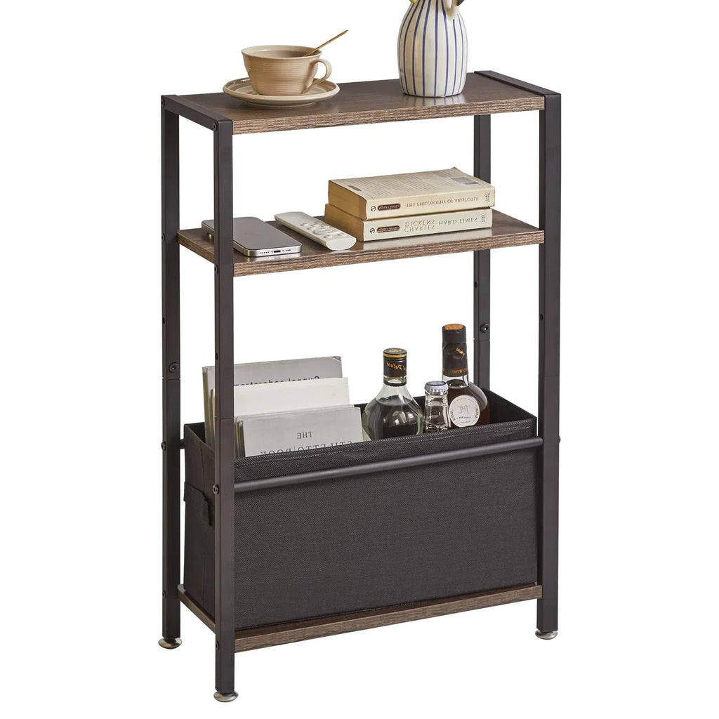Aibiju 3-Tier Slim Side Table – Narrow Industrial End Table with Storage