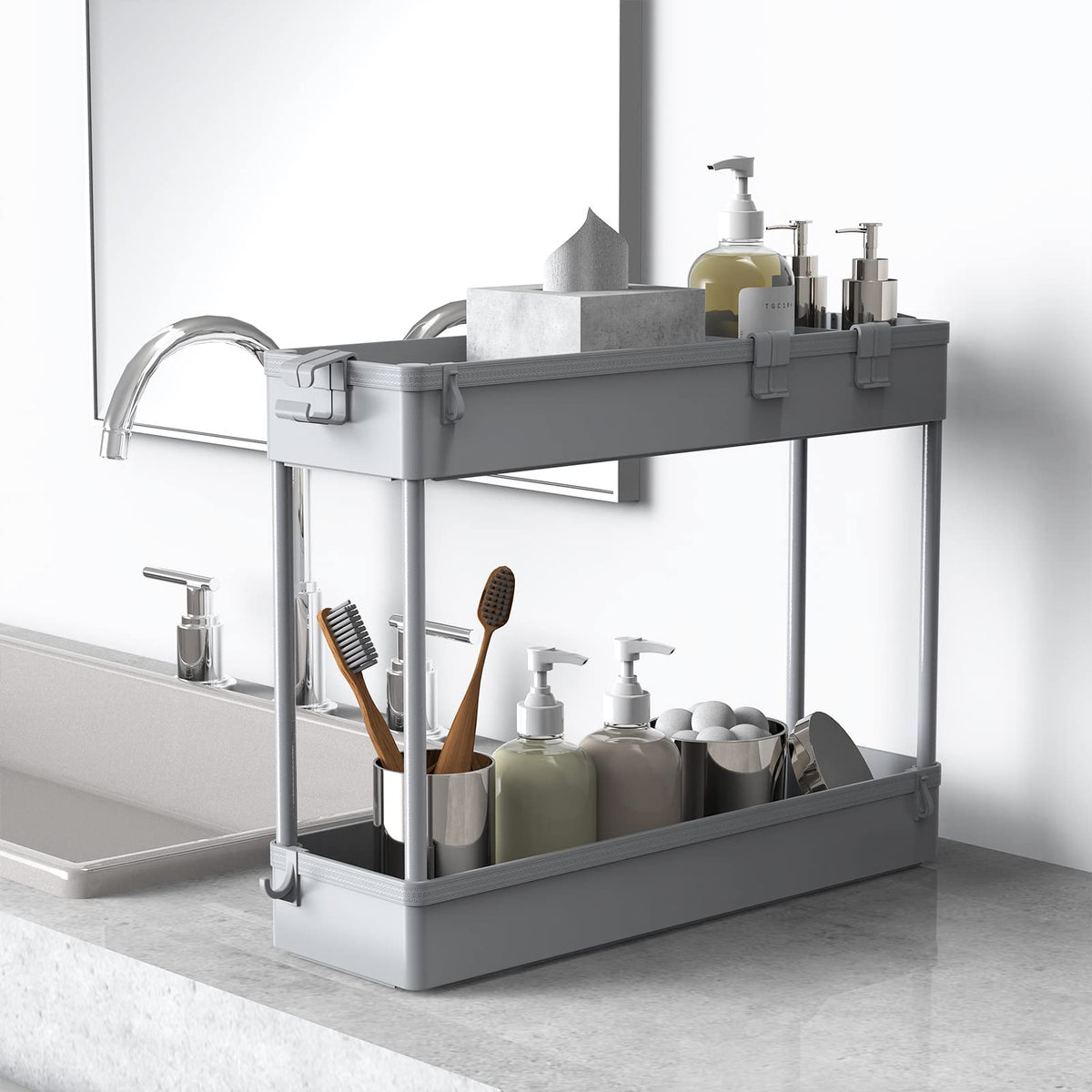 SAKA Slim Storage Cart,4 Tier Bathroom Rolling Utility Cart Storage Organizer Slide Out Cart - image 3