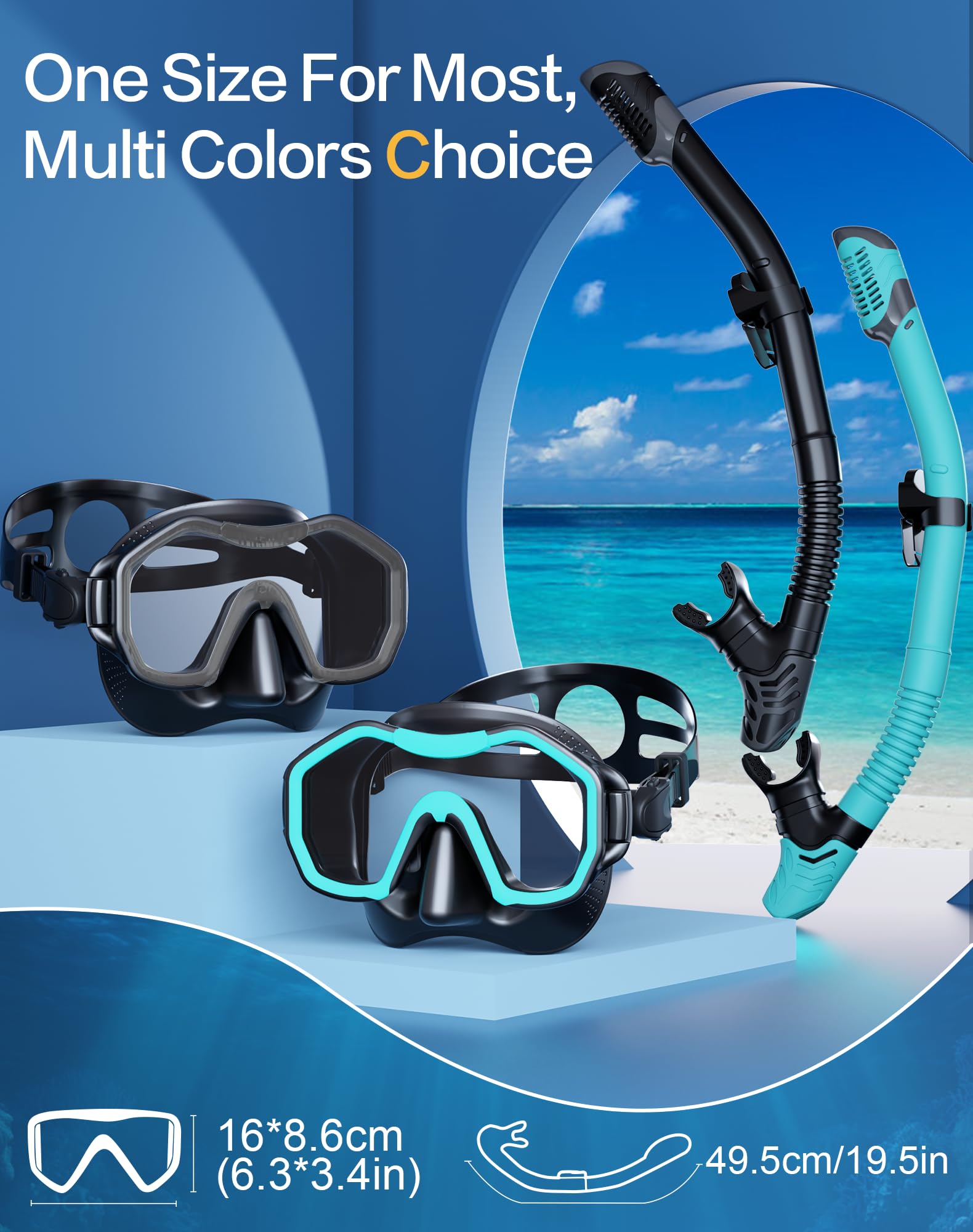 Lealinga 2-Pack Snorkel Set | Anti-Fog Panoramic Mask & Dry Top Snorkel
