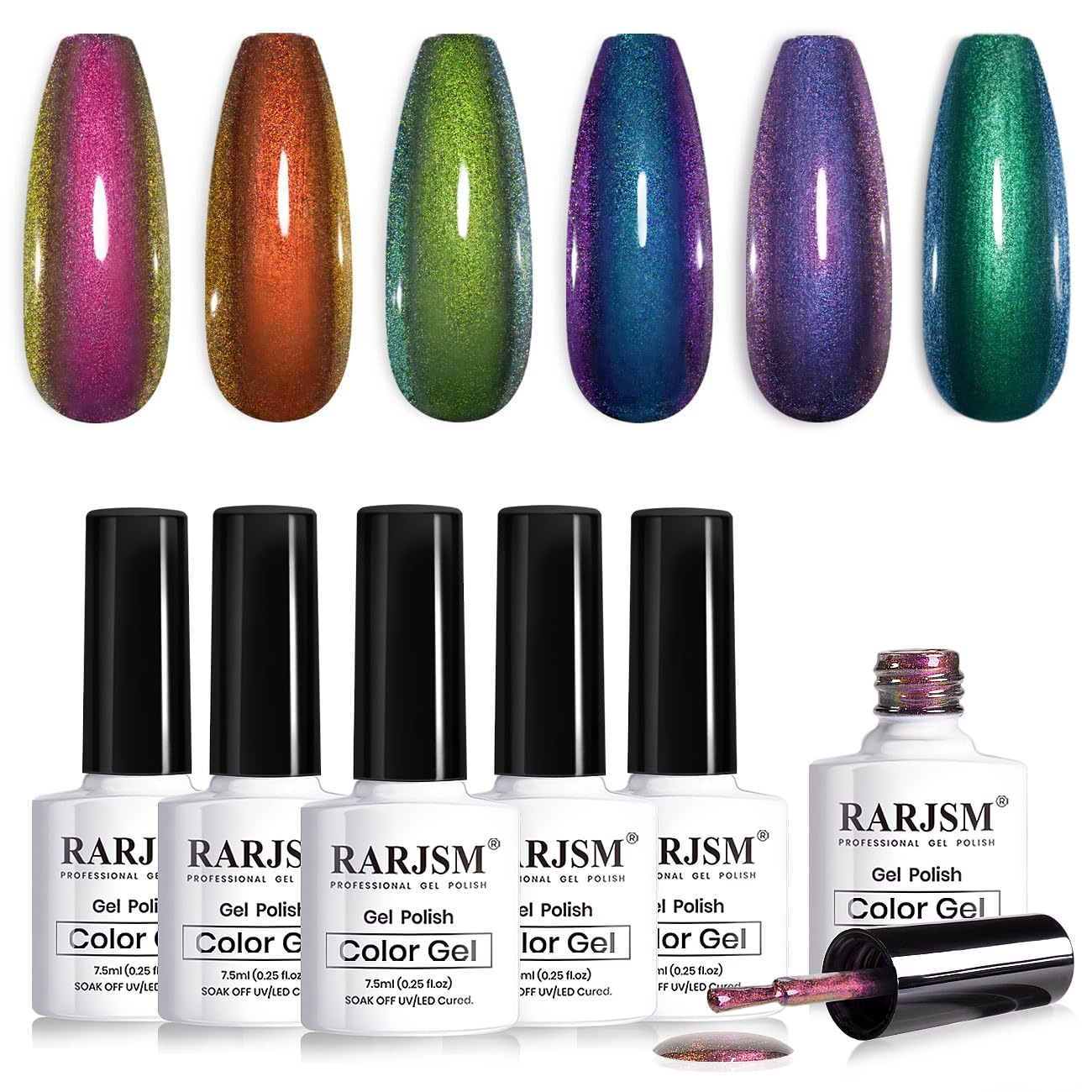 RARJSM Chameleon Gel Nail Polish Set | 6pcs Multichrome Color Changing Gel