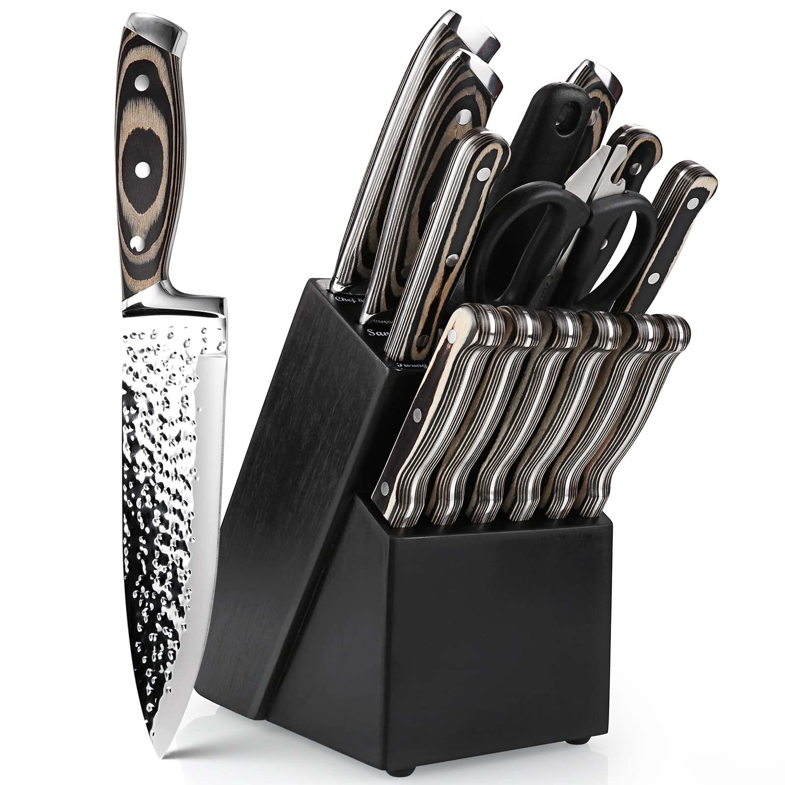Jolof Store 15-Piece Japanese Stainless Steel Knife Set with Wood Block