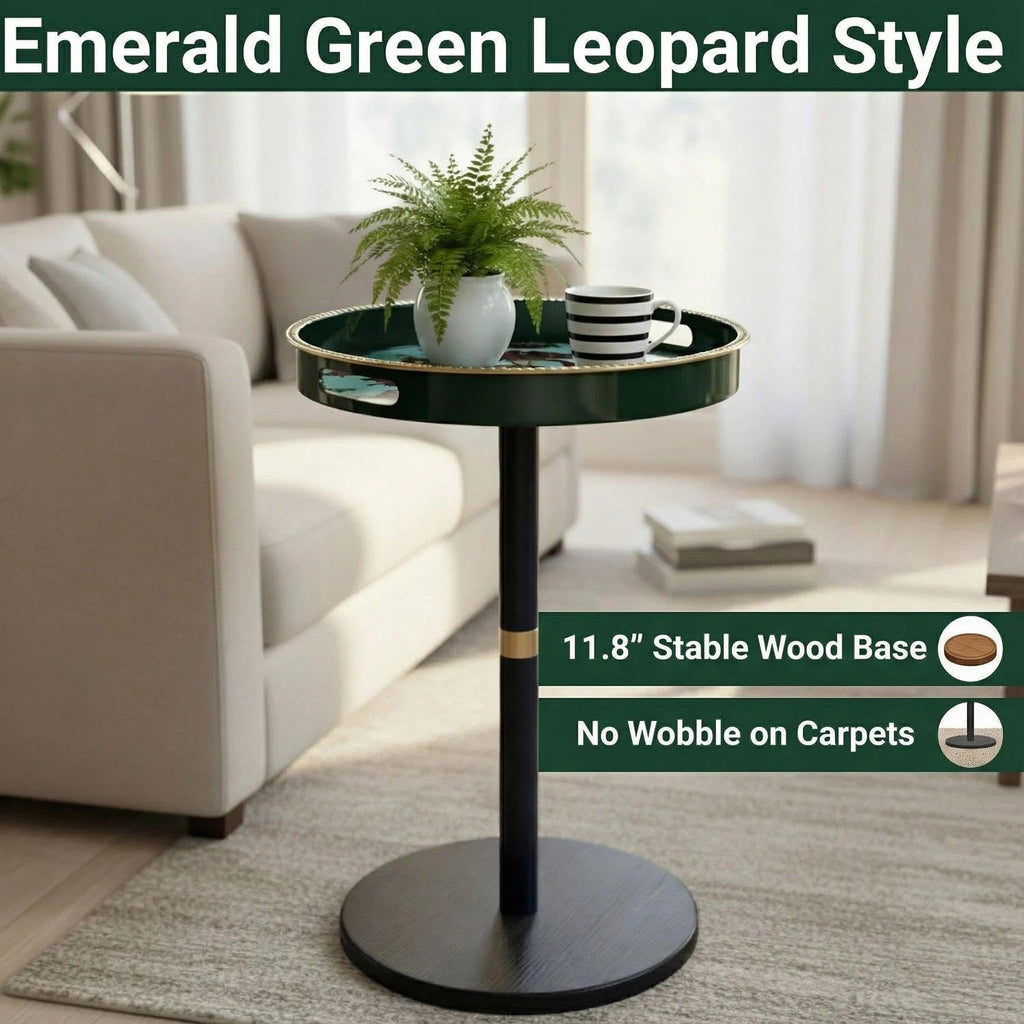 Simmer Stone Boho Round Side Table With Tray Top, Pedestal Drink Table for Small Spaces, Aesthetic Accent Nightstand for Living Room, Corners - image 2