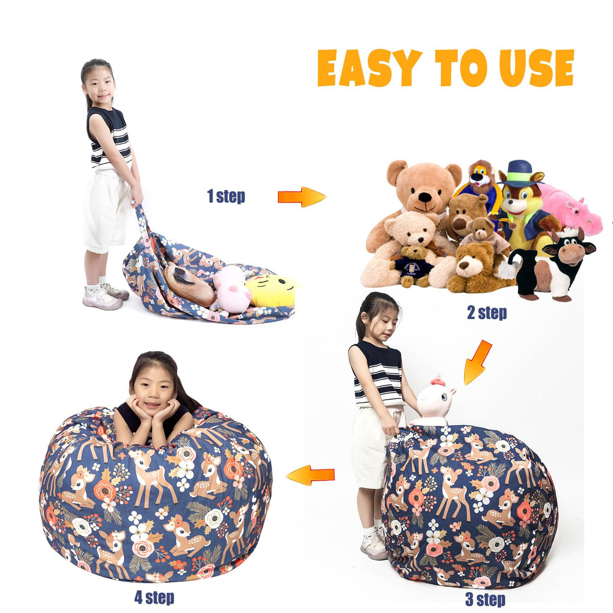 Round Bean Bag Cover Only without Filling, Large Stuffed Animal Bean Bag Storage, Bean Bag Chair Cover - image 5
