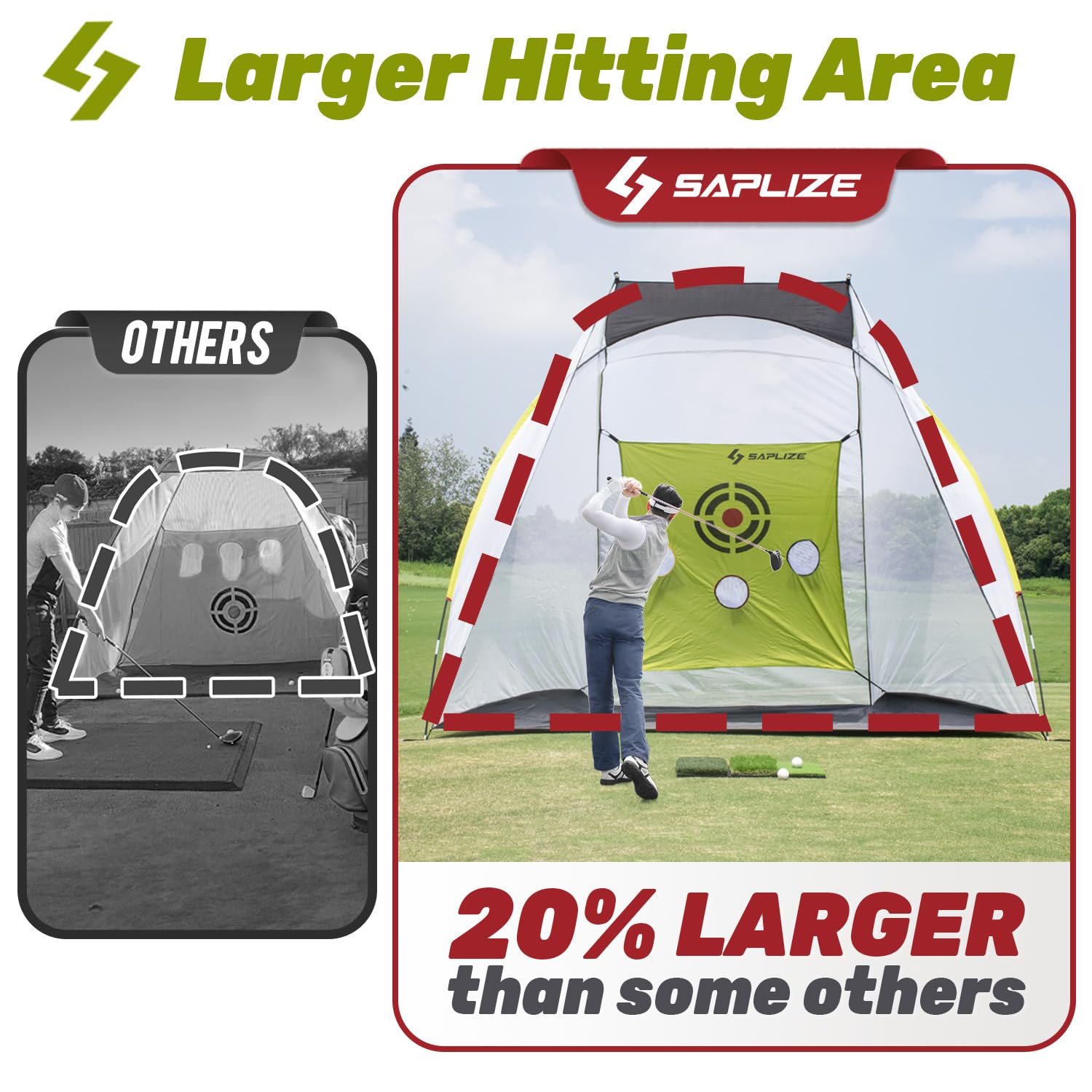 SAPLIZE 10x7ft Golf Practice Net | Ultra-Stable Hitting Net with Tri-Turf Mat