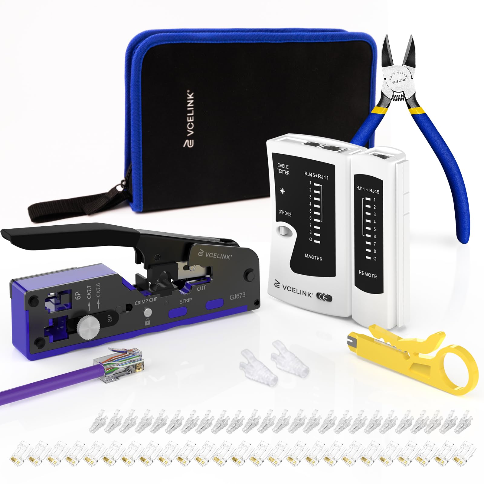 VCELINK RJ45 Crimping Tool Kit with Pass Through Crimper & Cable Tester