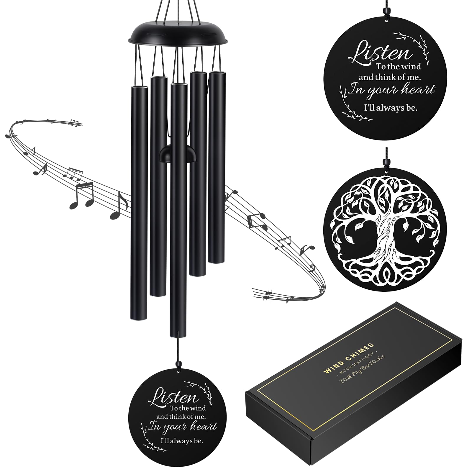 Jolof Store Sympathy Wind Chimes - 39 Inch Aluminum Tree of Life Memorial