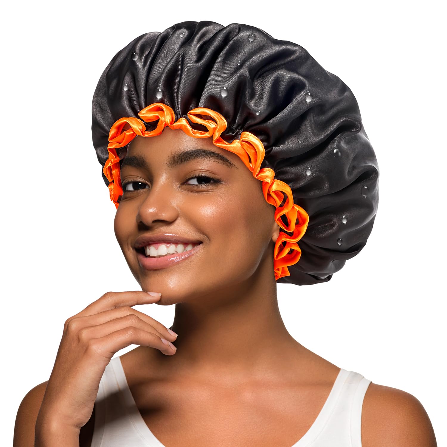 mikimini Extra Large Waterproof Shower Cap | Reusable Double Layer Black
