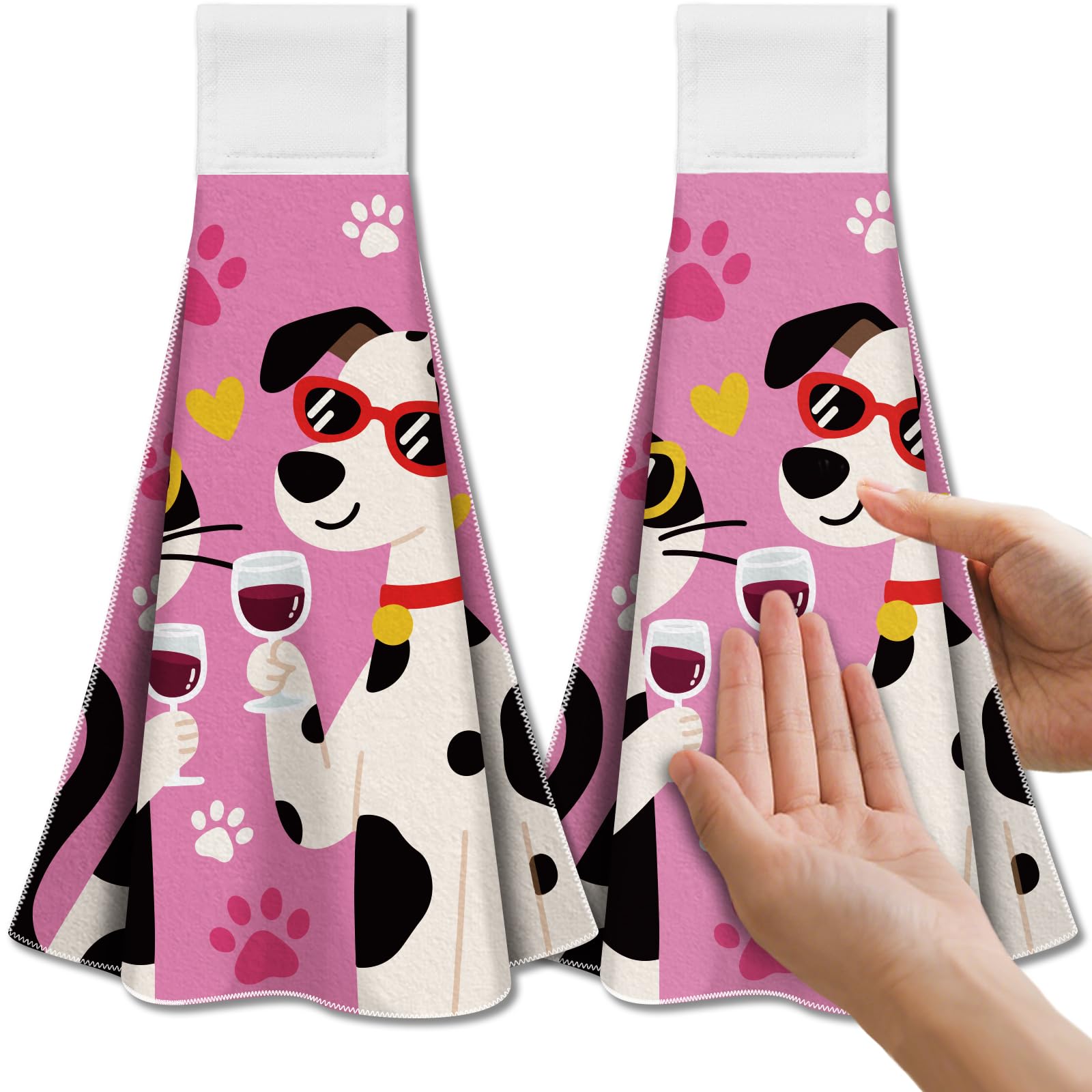 CUTHOLLOW Cat and Dog Microfiber Tea Towels with Loop, Set of 2