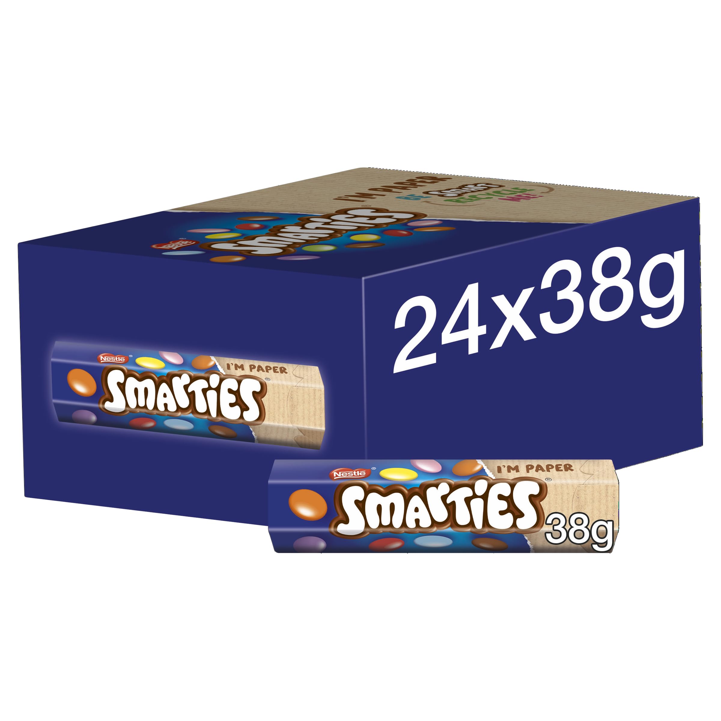 Nestlé Smarties Milk Chocolate Tubes - Bulk Pack of 24 x 38g