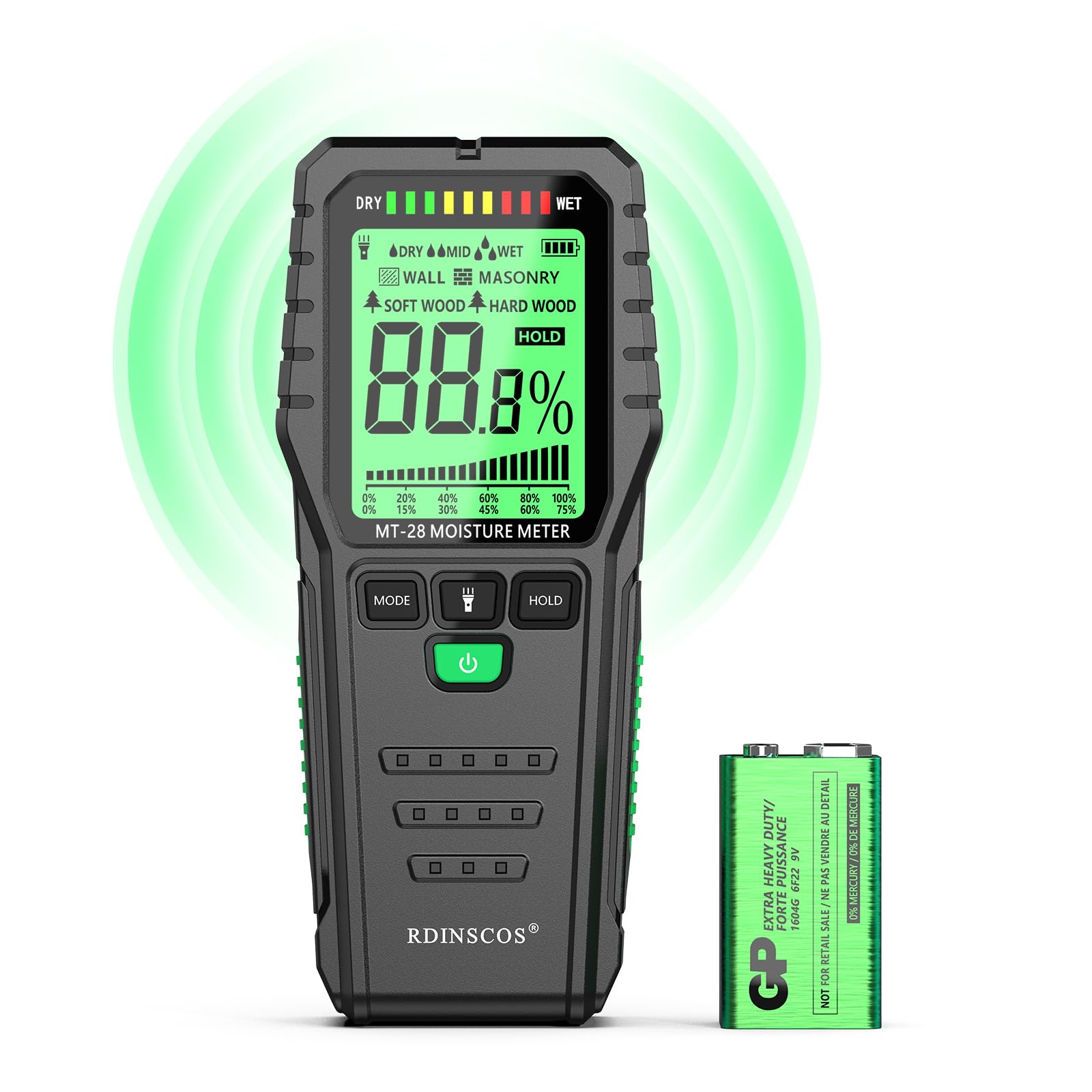 RDINSCOS Pinless Moisture Meter – Non-Destructive Damp Detector MT28