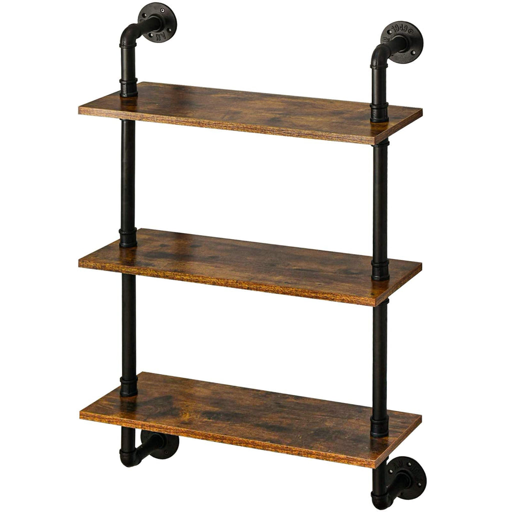 IBUYKE Industrial Pipe Floating Shelves | 3-Tier Wood Wall Storage