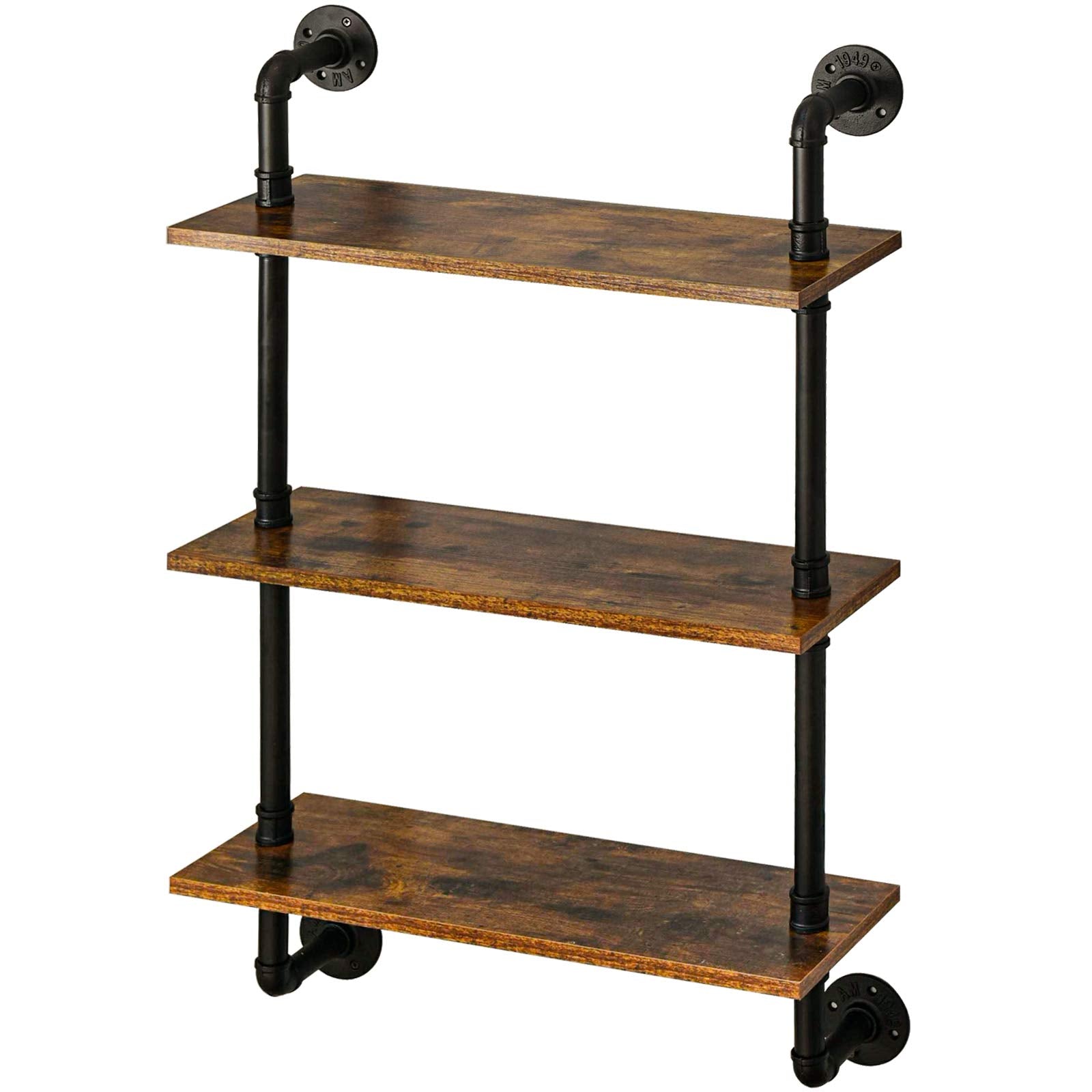 IBUYKE Industrial Pipe Floating Shelves | 3-Tier Wood Wall Storage
