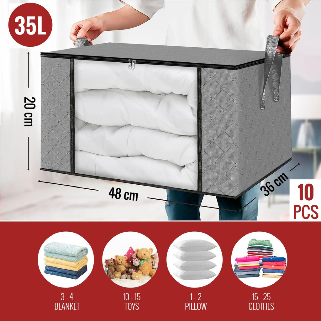 edihome, Clothes Storage Bag, 10 pieces, Wardrobe Organiser, with Reinforced Handles, Heavy Duty Cloth Pouches with Transparent Window - image 2