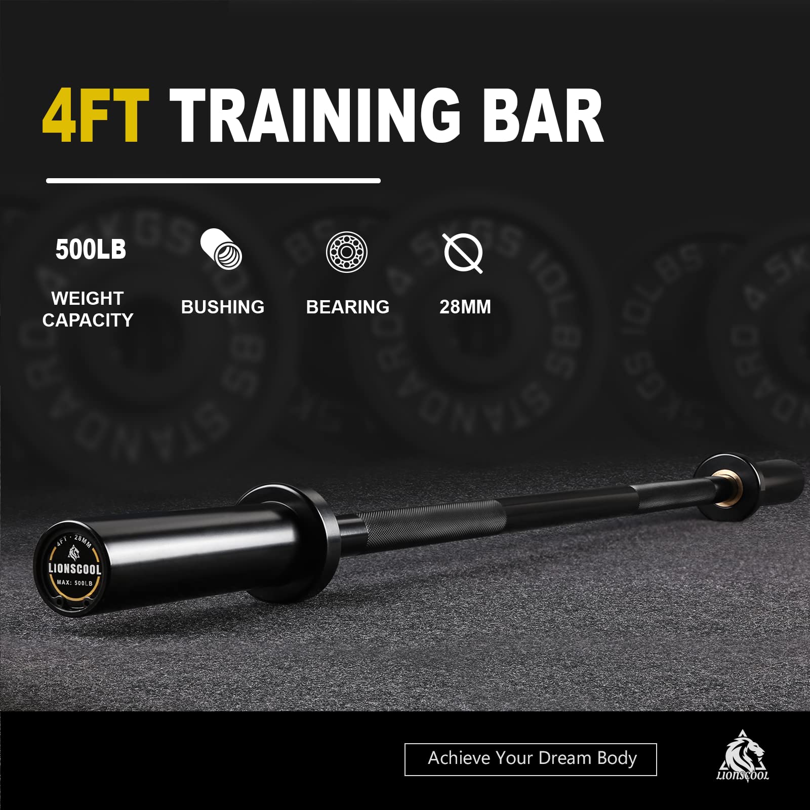 LIONSCOOL Olympic Barbell – 2 Inch Steel Training Bar for Weightlifting