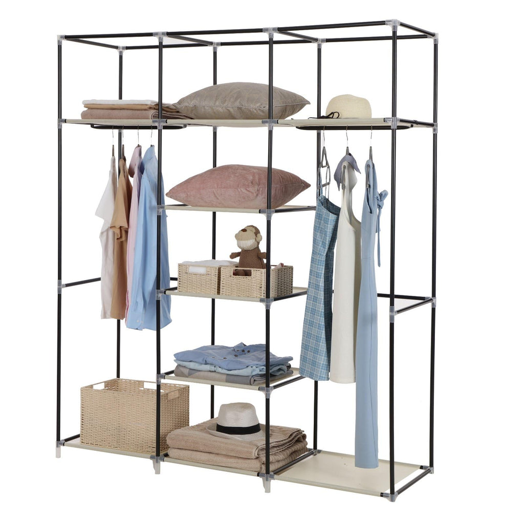 Songmics Fabric Wardrobe – Foldable Closet with 2 Clothes Rails, Beige