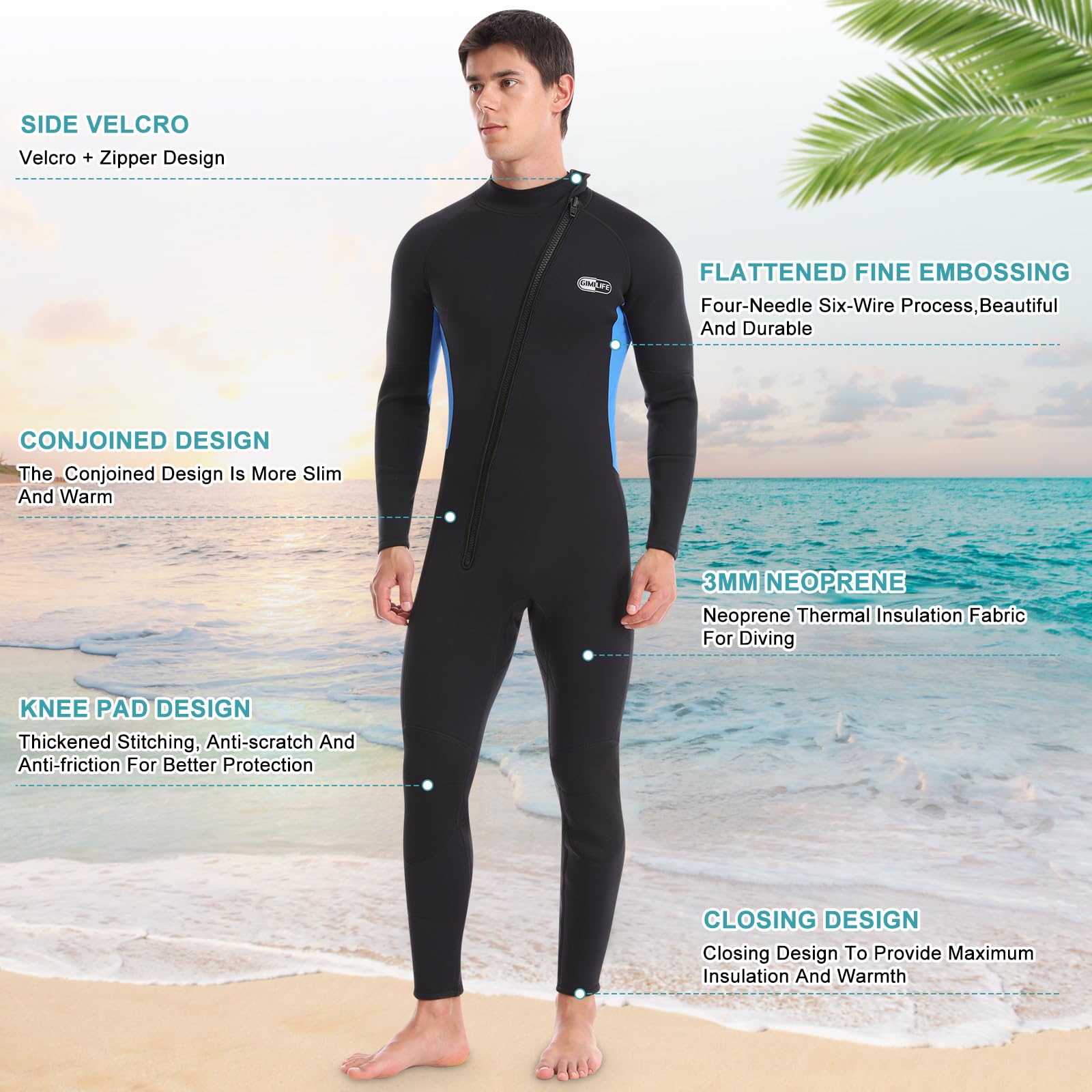 Gimilife Men's 3mm Neoprene Full Length Wetsuit for Diving & Surfing