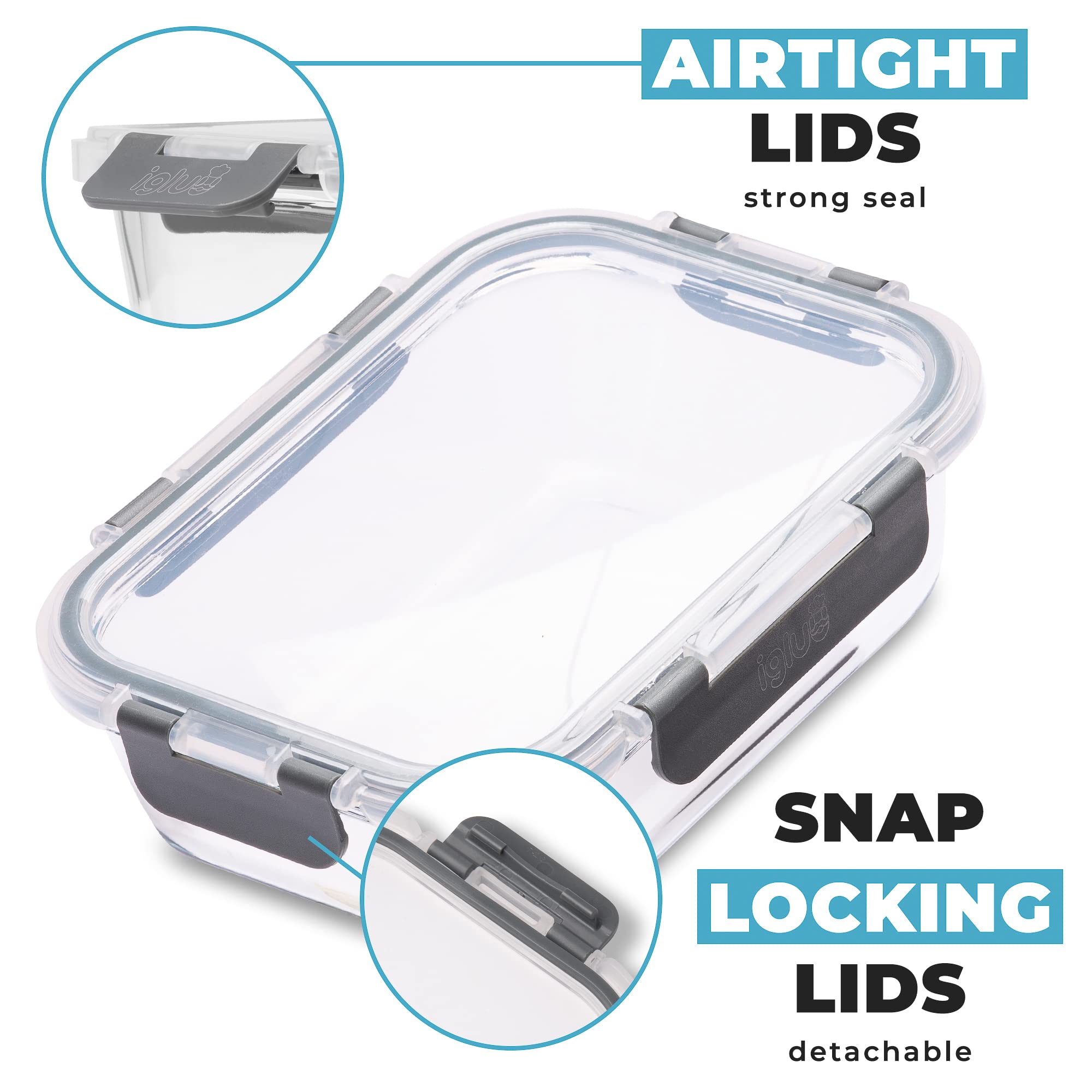 Igluu Glass Meal Prep Containers - 12 Pack Leakproof Borosilicate Glass