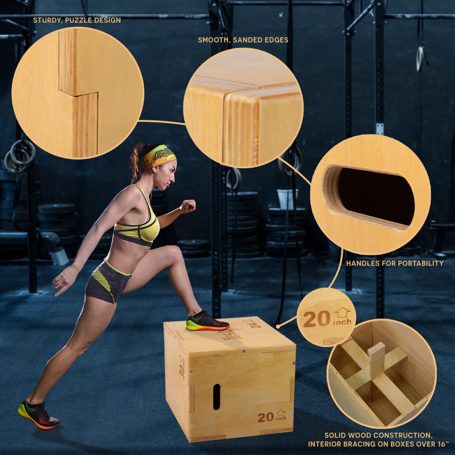 Yes4All Wood Plyo Box – 3-in-1 Wooden Jump Box for CrossFit & MMA