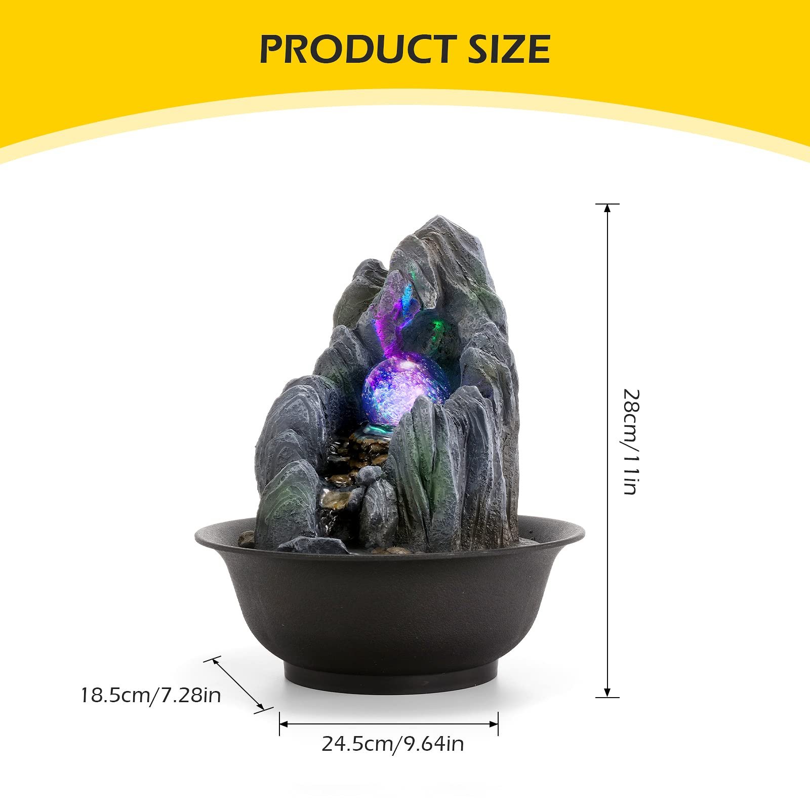 Dyna-Living Tabletop Water Fountain | LED Crystal Ball Rockery Feature