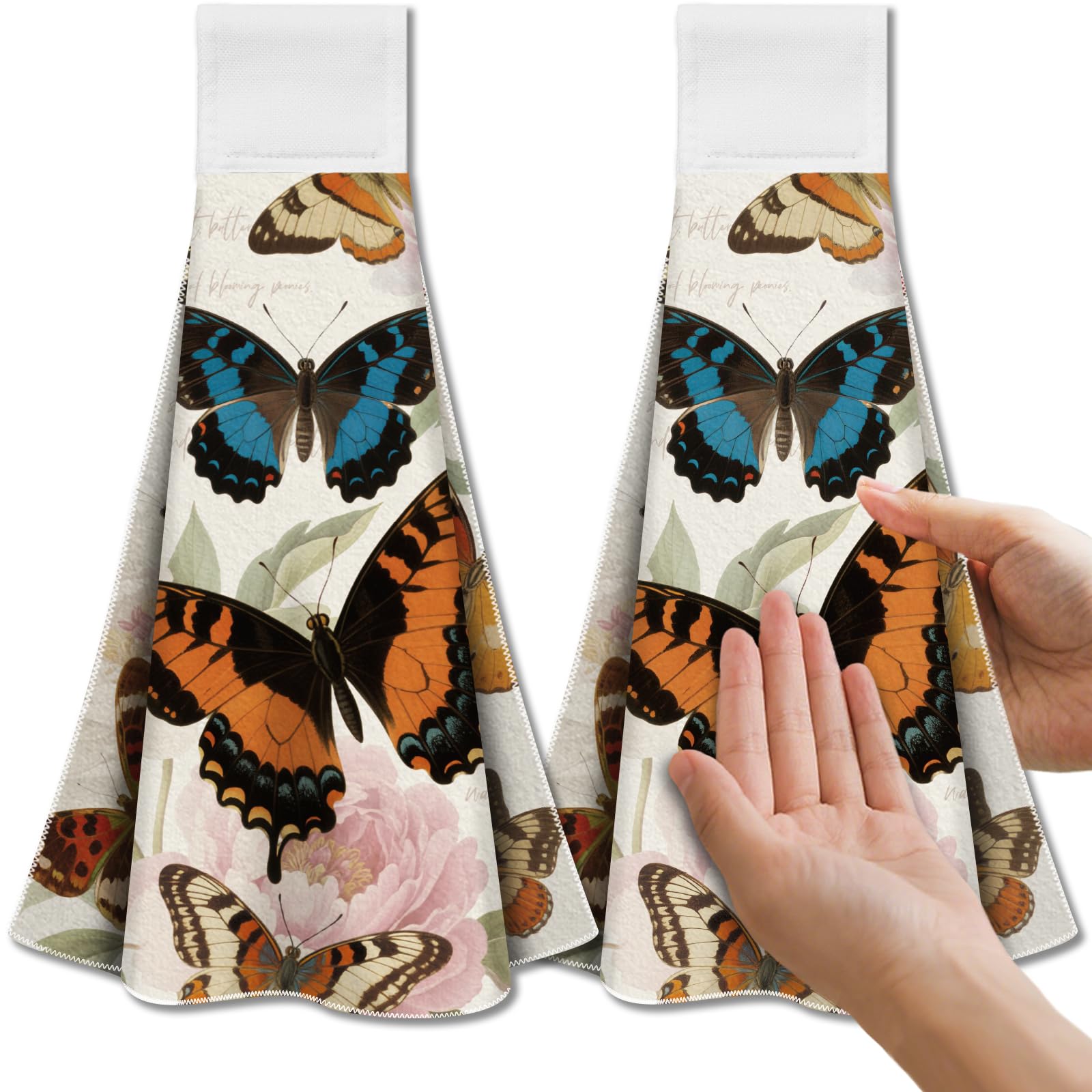 CUTHOLLOW Butterfly Hanging Kitchen Towels | Set of 2 Microfiber Dish Towels