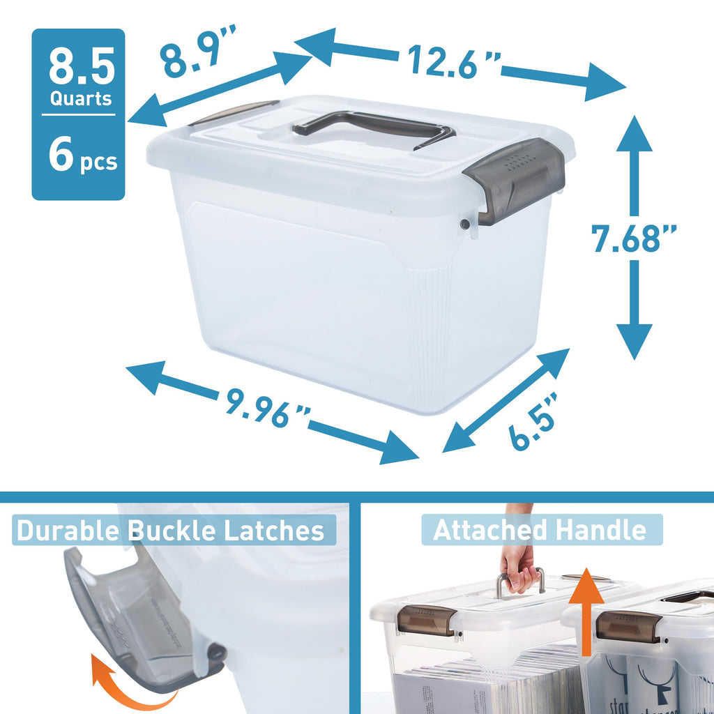Citylife 8L Clear Plastic Storage Boxes with Lids and Handles – 6 Pack