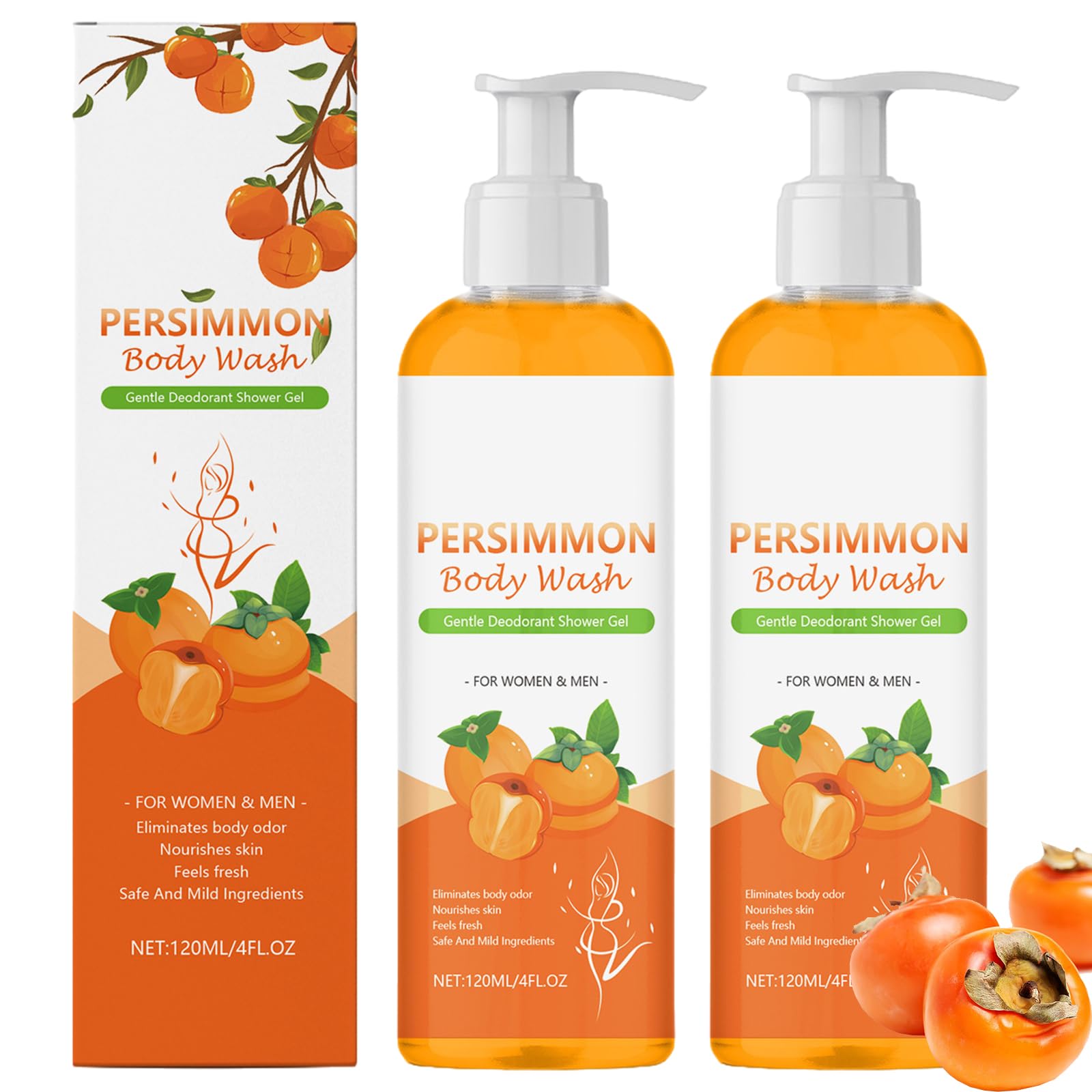 Jolof Store Persimmon Body Wash – Natural Deodorizing Shower Gel, 2 PCS