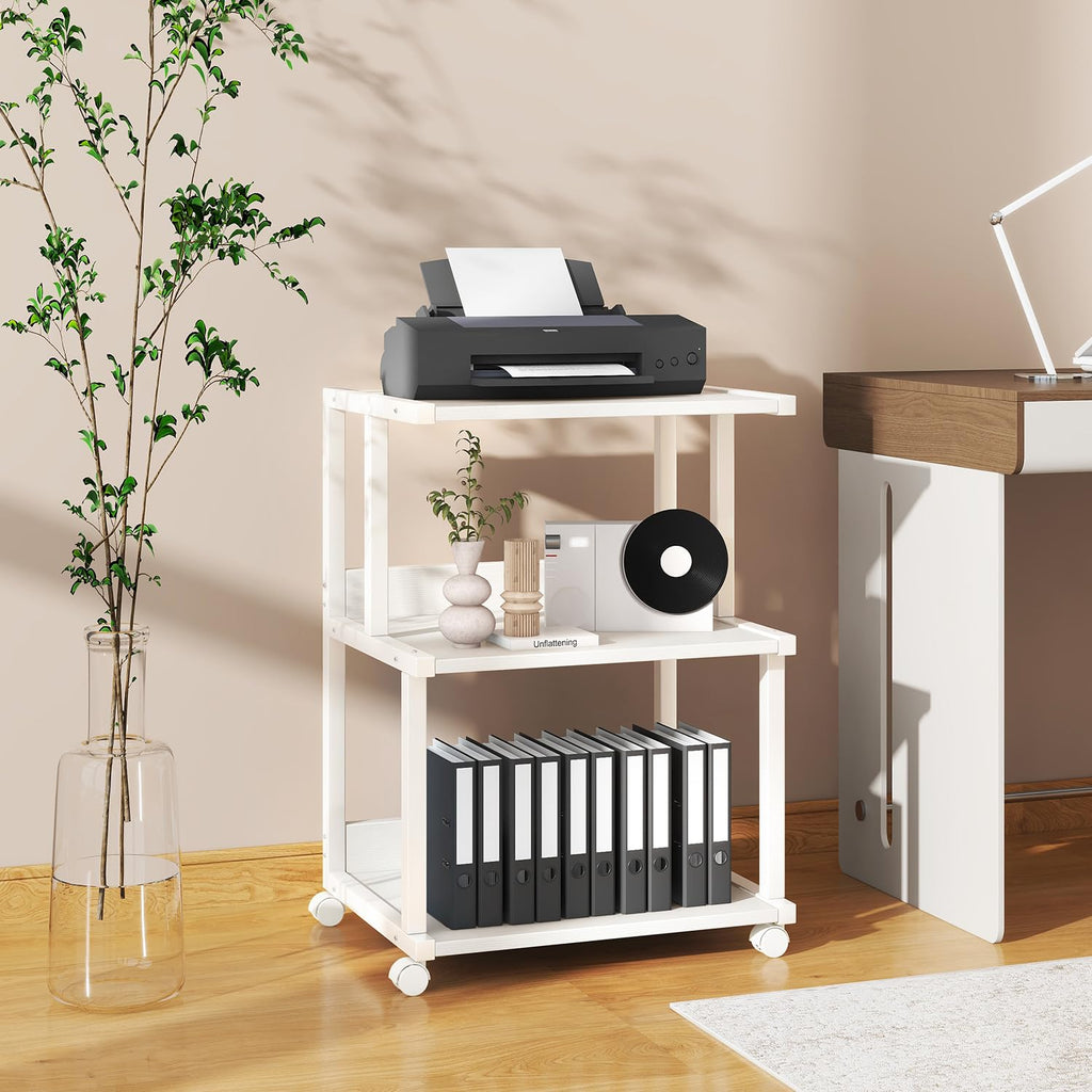 IBUYKE 3-Tier Printer Stand With Storage Shelf and Wheels - Rolling Cart for Home Office Organization, Heat Press, Microwave and Mini Fridge TPS001W - image 5