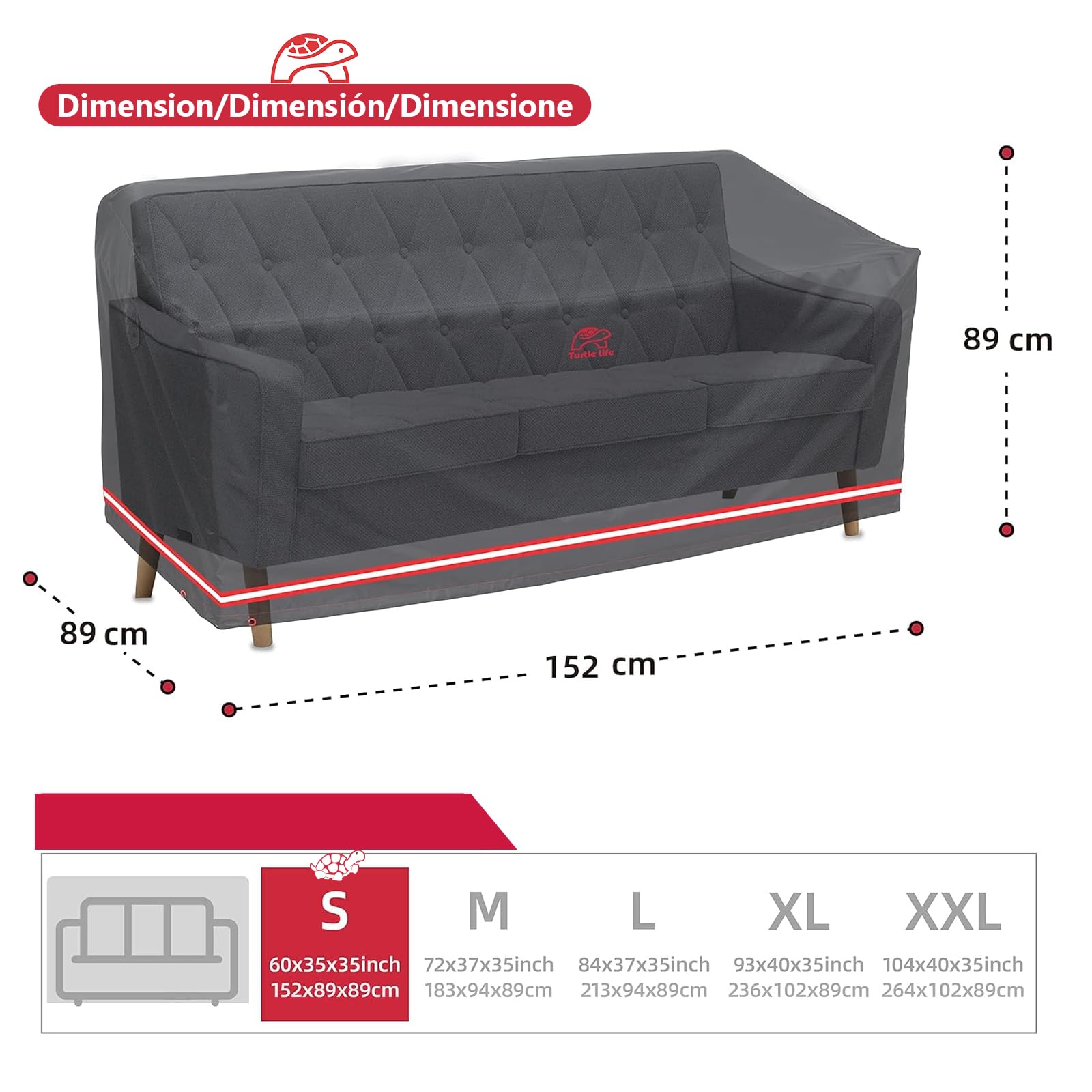 Turtle Life Heavy Duty Patio Sofa Cover – Waterproof UV Resistant Black