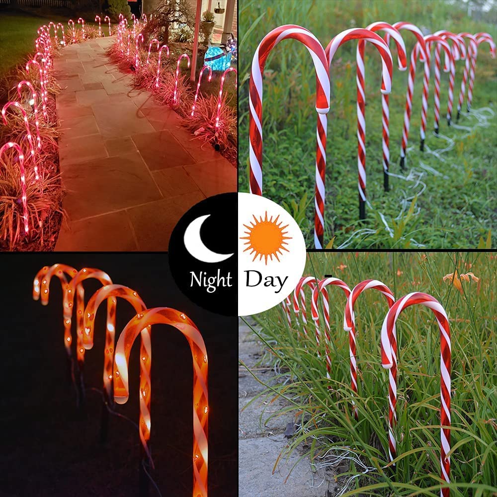 10-Pack Candy Cane Christmas Lights – 21in Waterproof Path Decor
