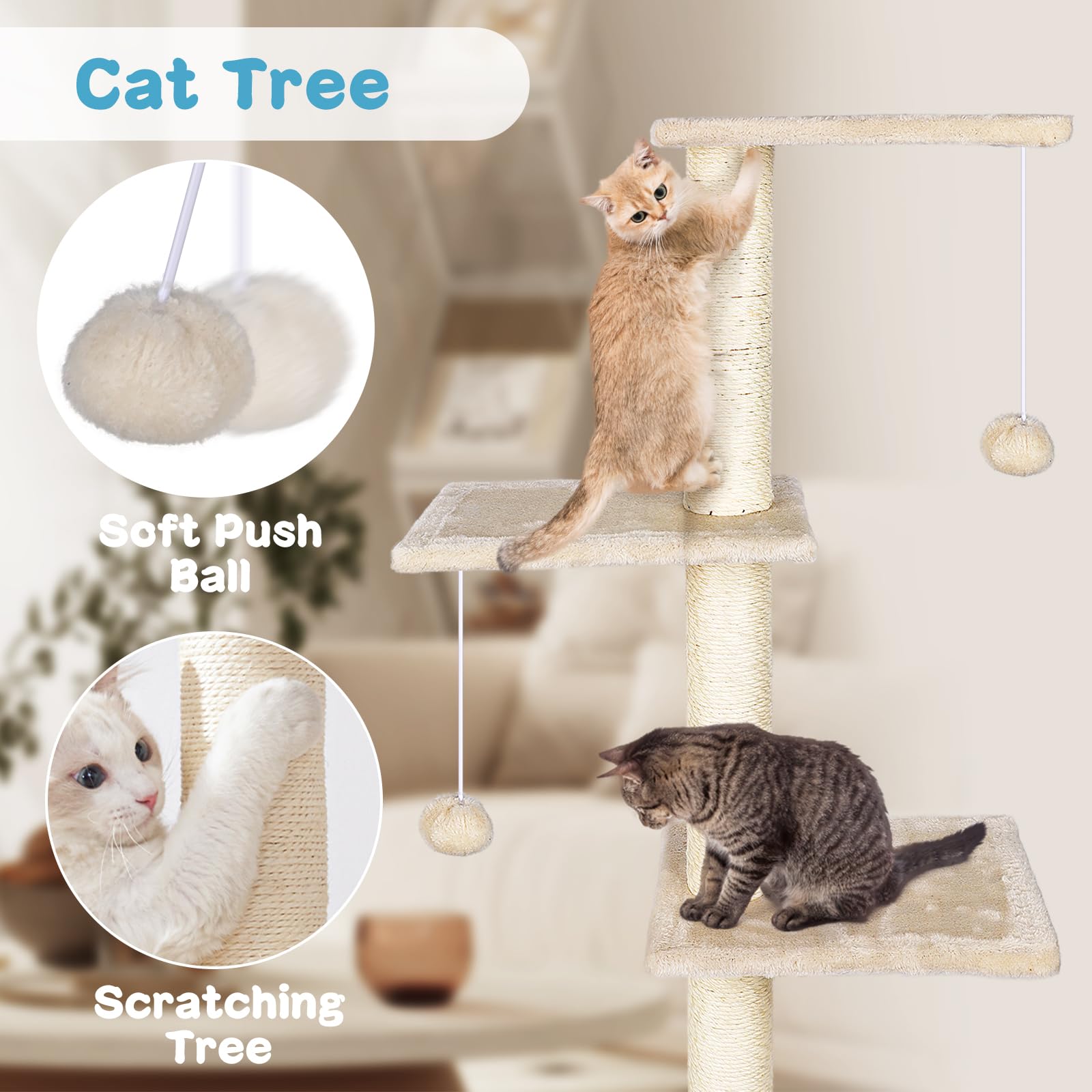 MASTERTOP 4-in-1 Cat Wall Furniture Set – Sisal Scratching Post & Tree