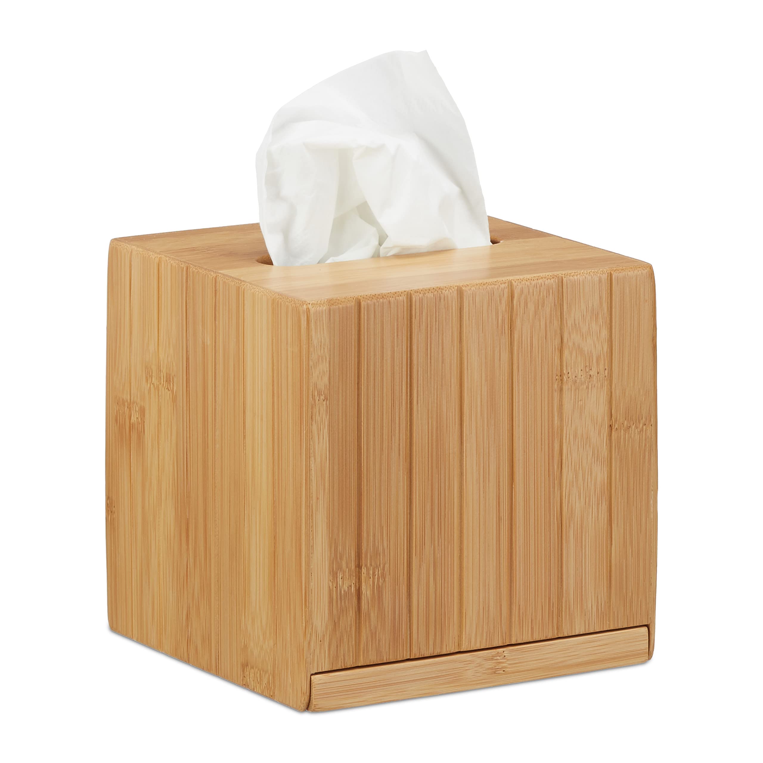 Relaxdays Bamboo Facial Tissue Box Cover – Square Wooden Dispenser