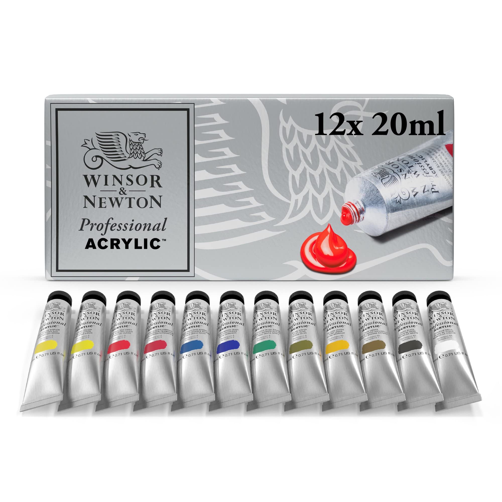 Winsor & Newton Professional Acrylic Paint Set – 12 x 20ml Starter Kit